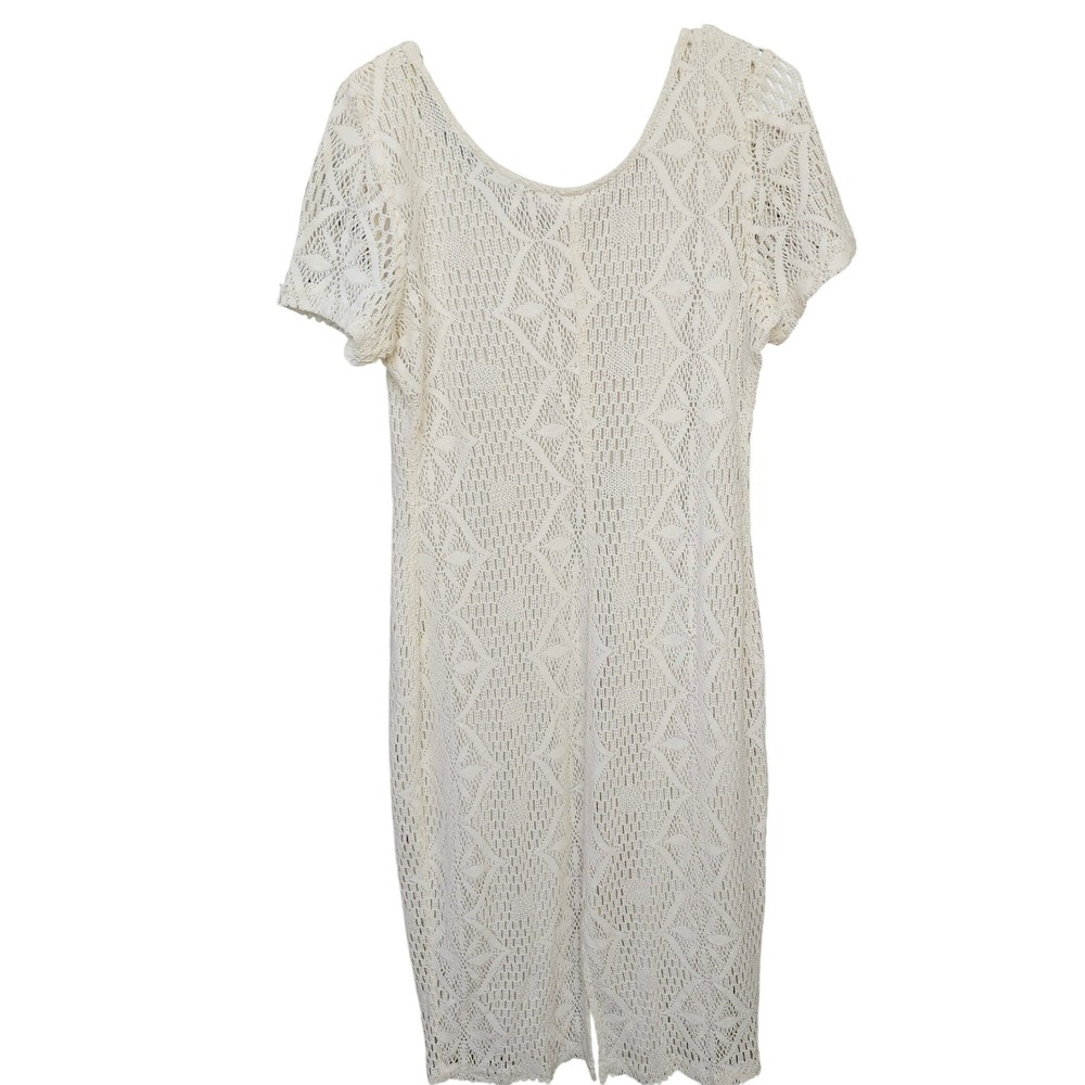 VTG BWL Dress Ivory Crochet Lace Sheath Midi Short Sleeve USA LG Cottagecore